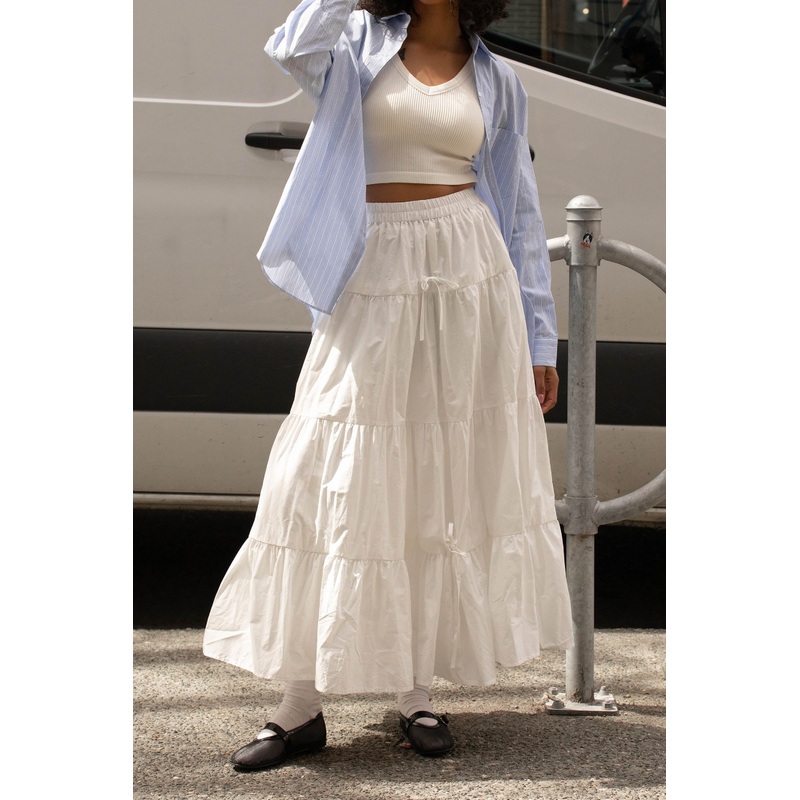 TIERED NYLON MAXI SKIRT White Extra Small