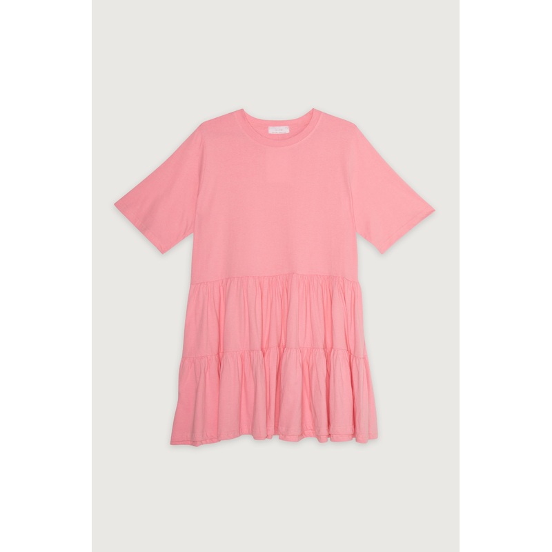 TIERED T-SHIRT DRESS Pink Small