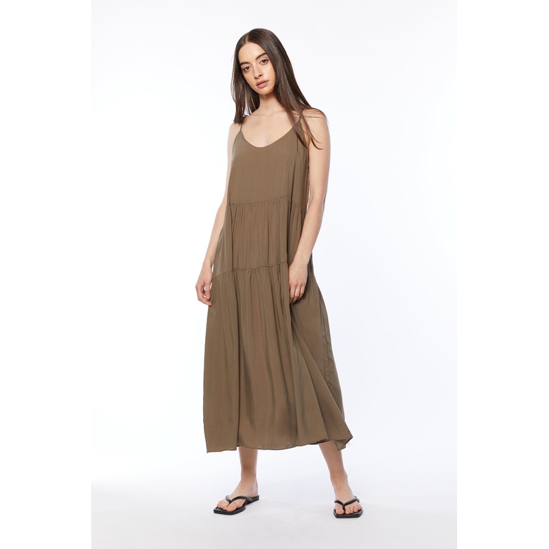 TIERED TANK DRESS Brown Small