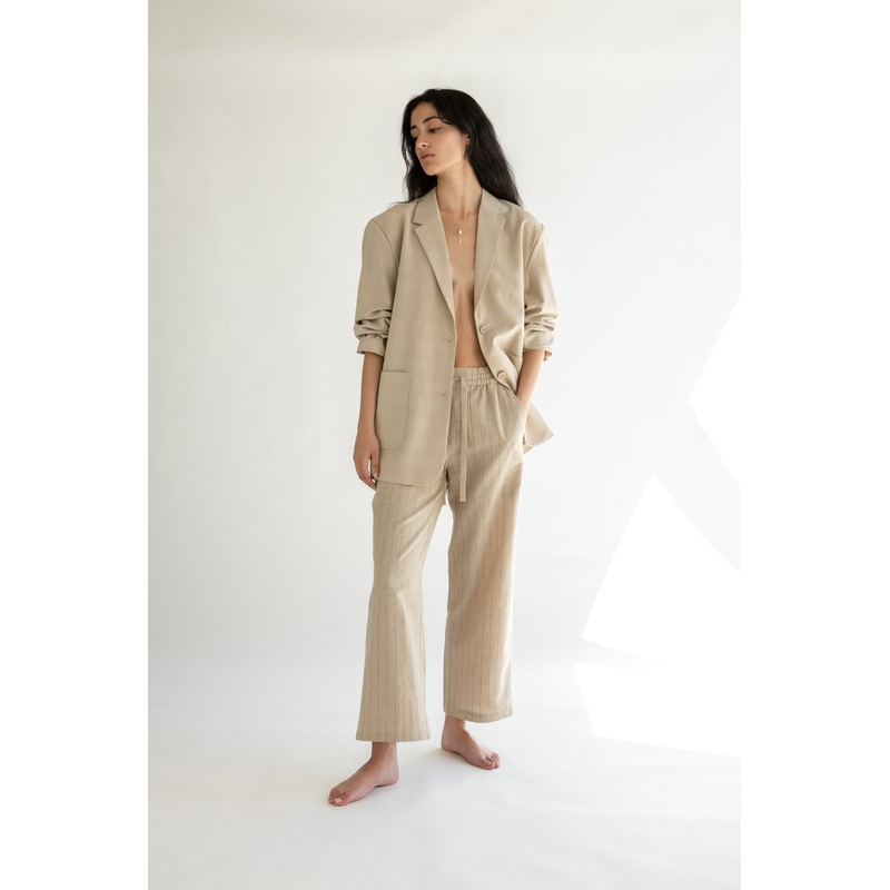 STRIPED LINEN TROUSER Beige Stripe Extra Small