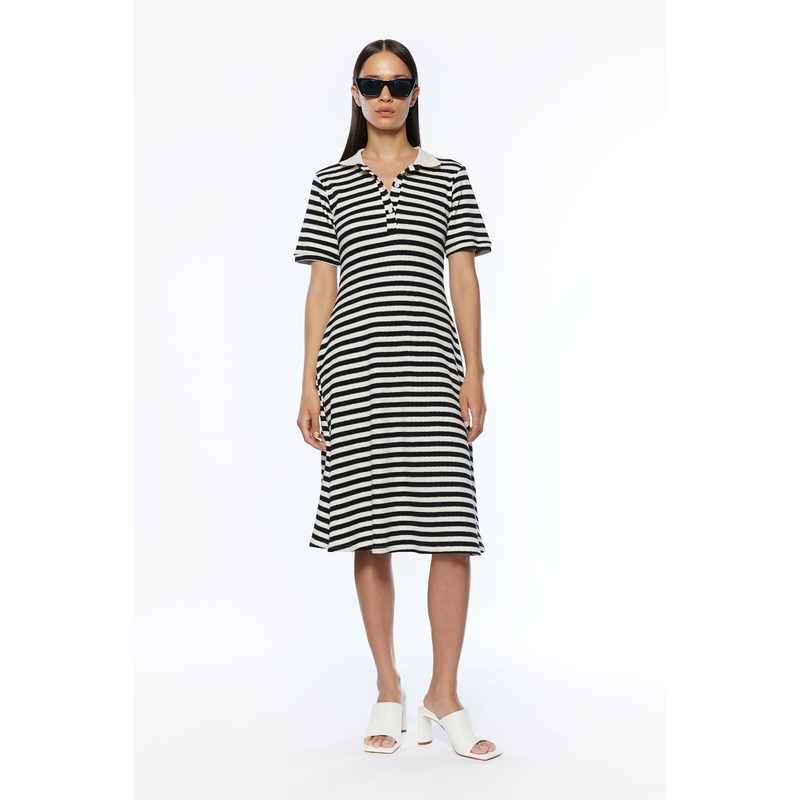 STRIPED POLO DRESS Black stripe Small