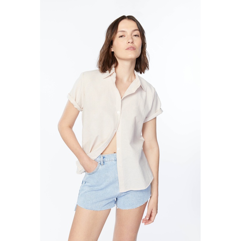 STRIPED SHORT SLEEVE SHIRT Beige Stripe Small