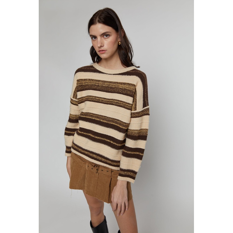 STRIPED SWEATER Beige Brown Small