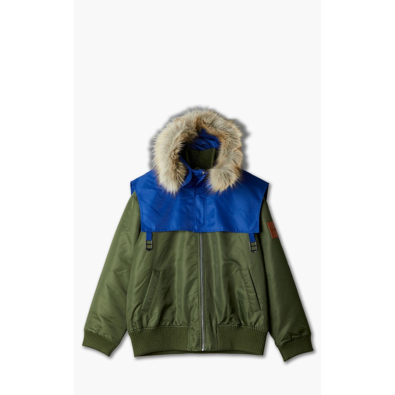 JW Anderson Relaxed Bomber Jacket With Detachable Hood Green/Blue S