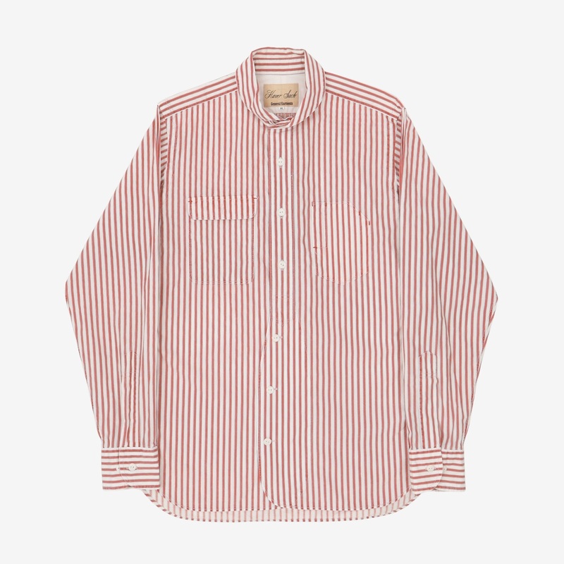 Awning Striped Work Shirt M Red