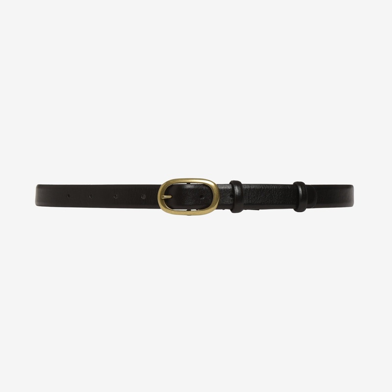 Oval Buckle Slim Leather Belt M/L Black