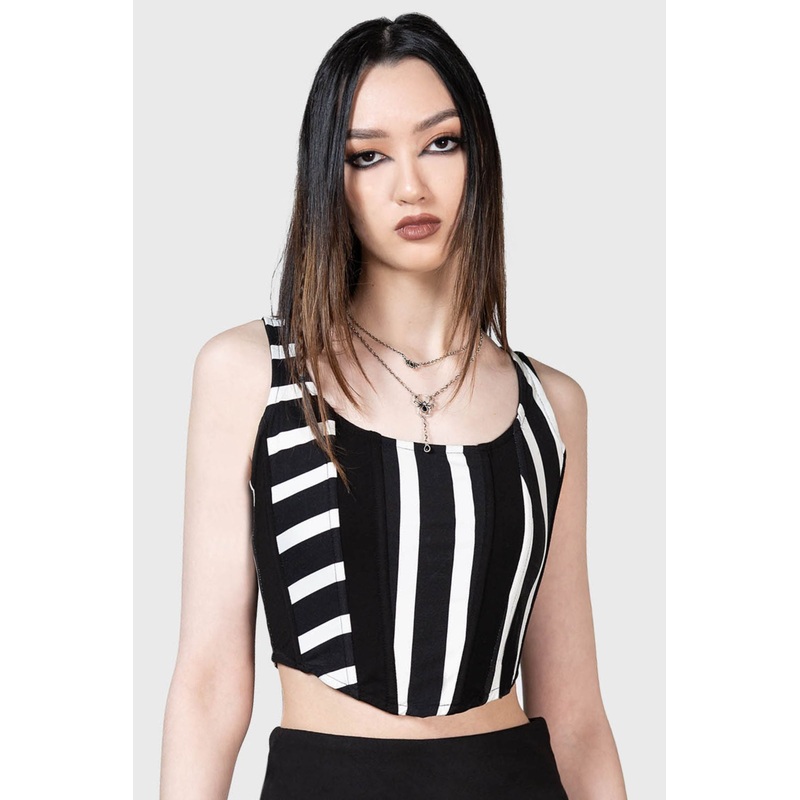 Zoyas Terror Corset Top XS Black/White 92% Viscose 8% Elastane