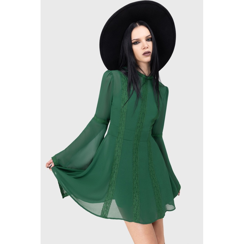 Begone Long Sleeve Mini Dress [GREEN] XS Green 100% Polyester