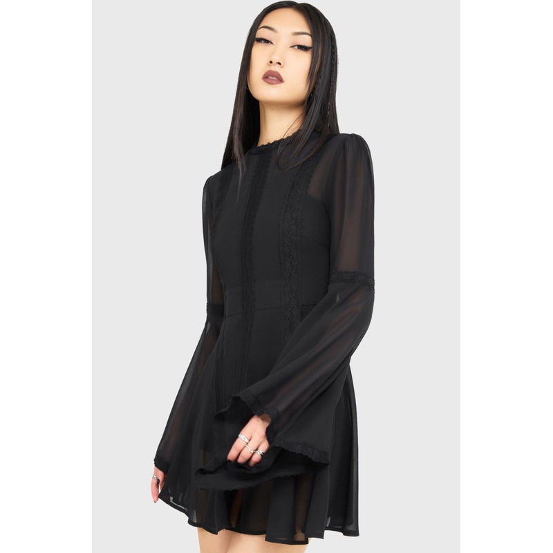 Begone Long Sleeve Mini Dress [BLACK] XS Black 100% Polyester