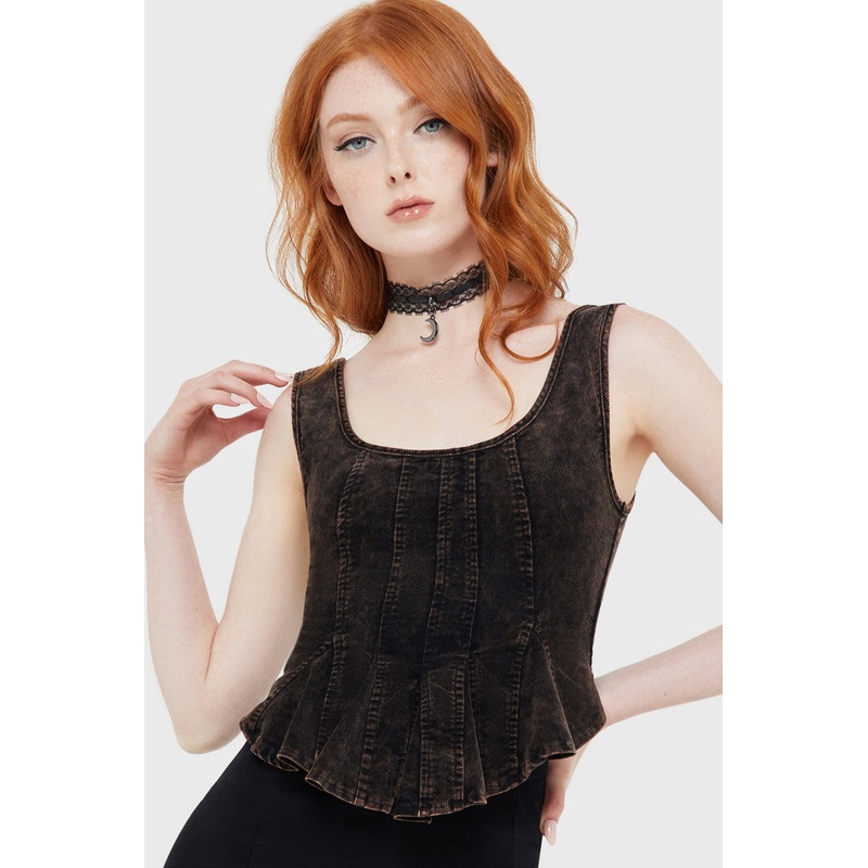 Dreadmire Corset Top XS Brown 100% Cotton