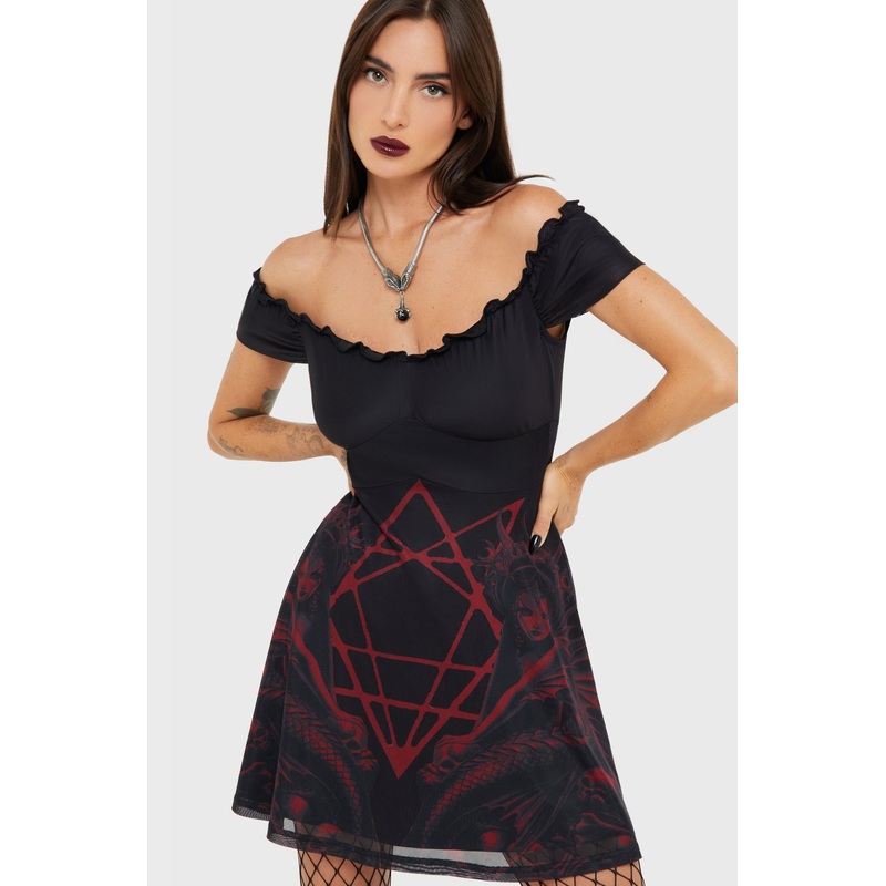 Atargatis Mini Dress XS Black/Red 95% Polyester 5% Elastane