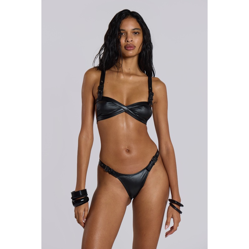 Black Hydra Micro Bikini Bottoms with Buckle Detail UK 4
