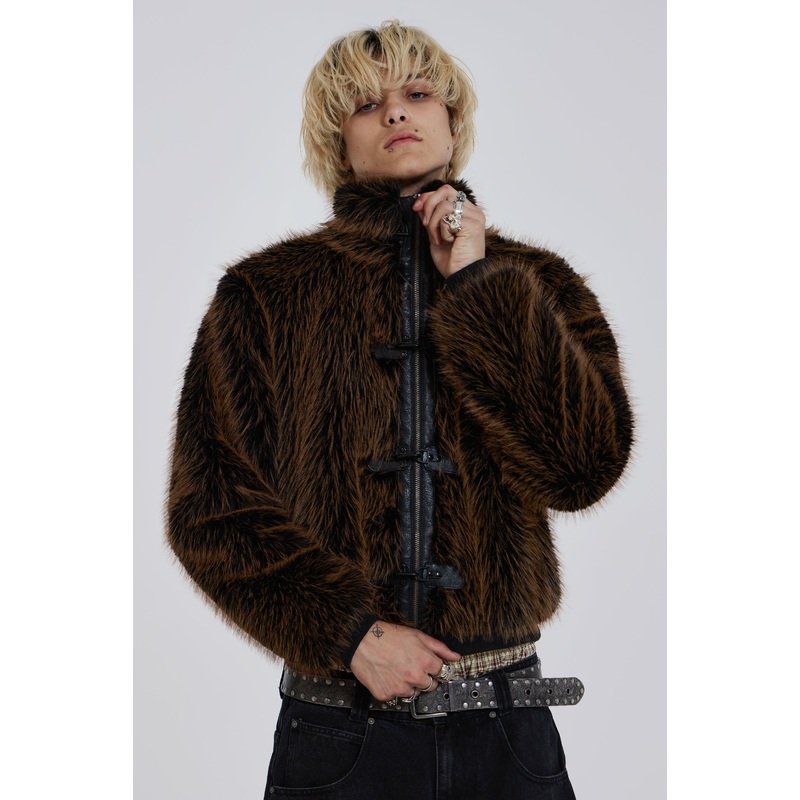 Brown Mendoza Faux Fur Jacket XS Brown