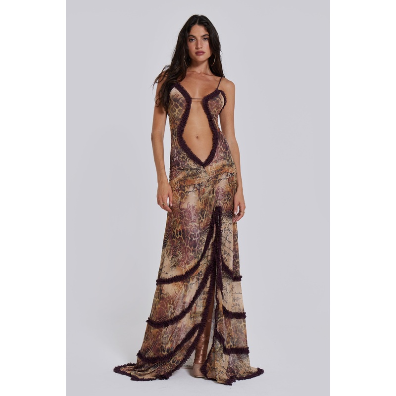Fatale Maxi Dress in Sunrose UK 4 Brown
