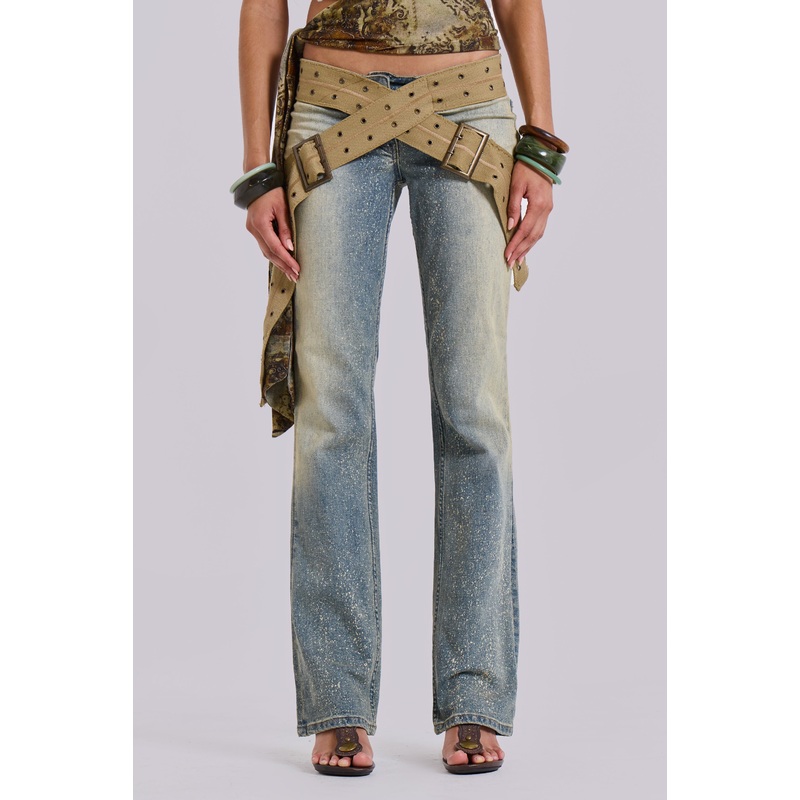 Strap Up Stonewash Jeans W24 Blue