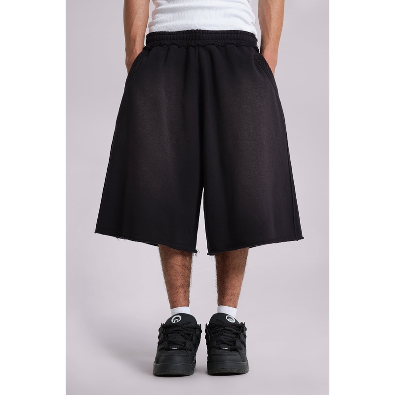 Washed Black Monster Jogger Baggy Shorts XXS Black