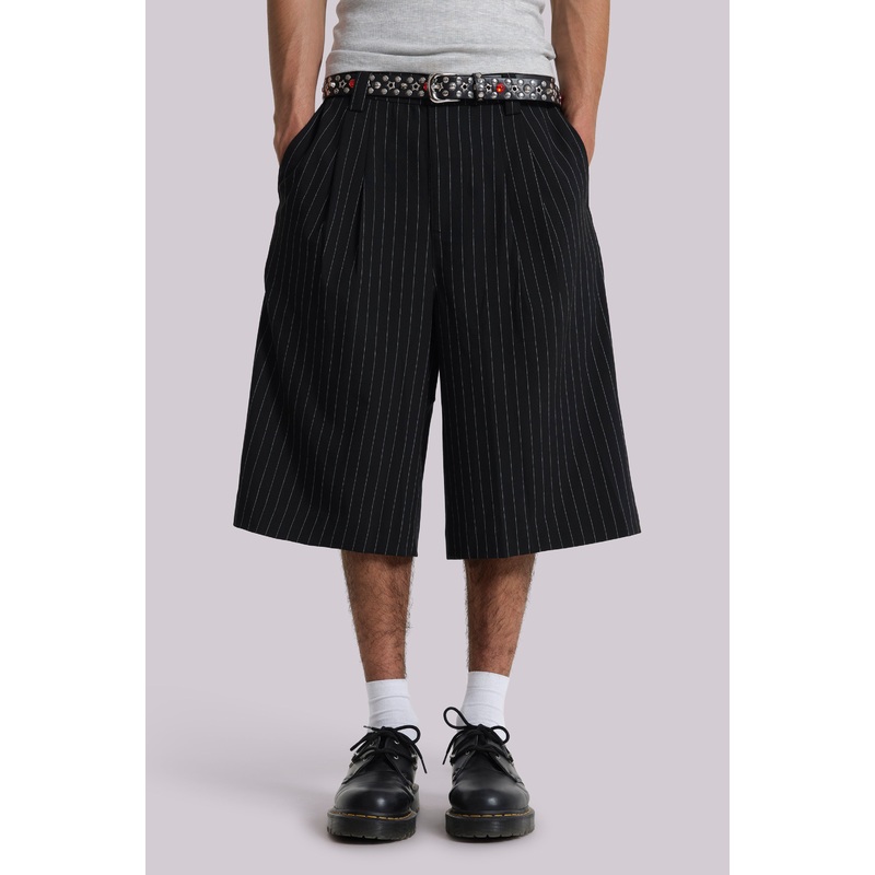 Black Pinstripe Goliath Baggy Shorts W26 Black