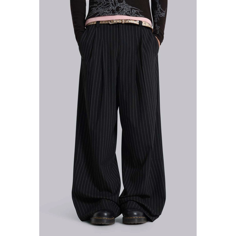 Black Pinstripe Goliath Suit Pants W26 Black