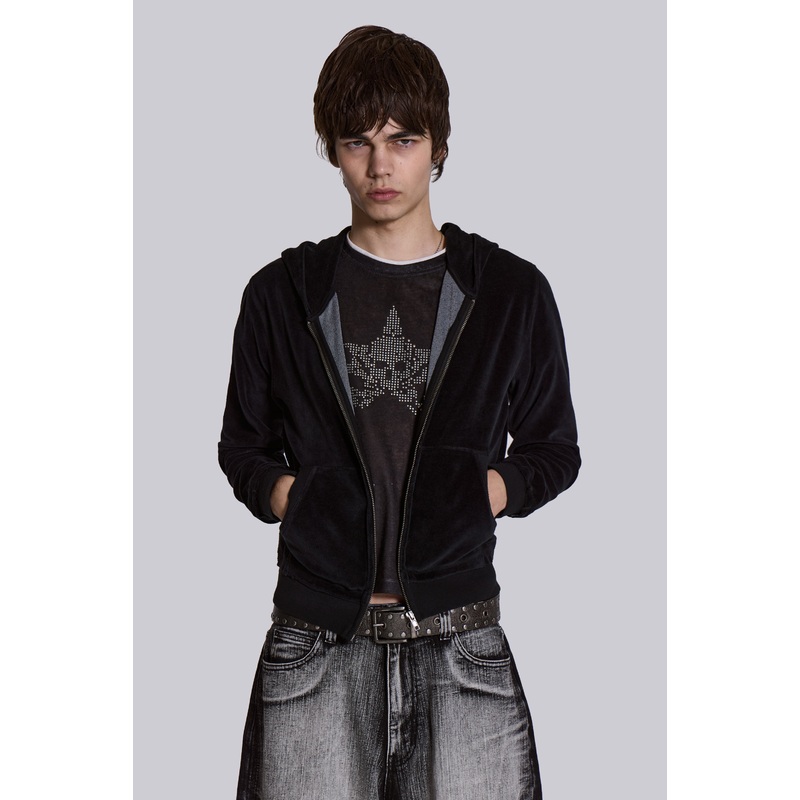 Black Velour Mini Monster Hoodie XXS Black