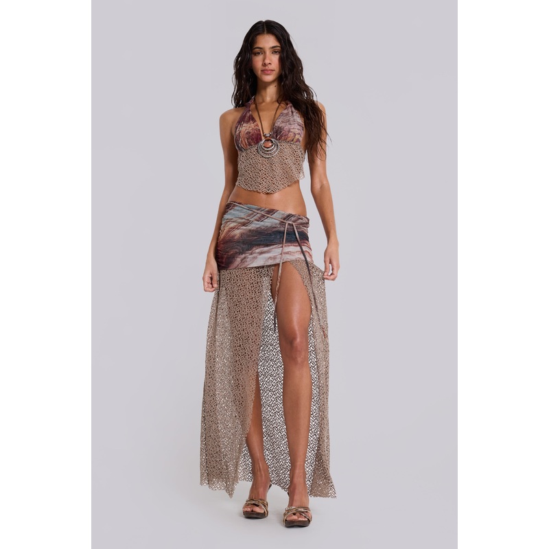 Kumina Layered Maxi Skirt UK 4 Brown