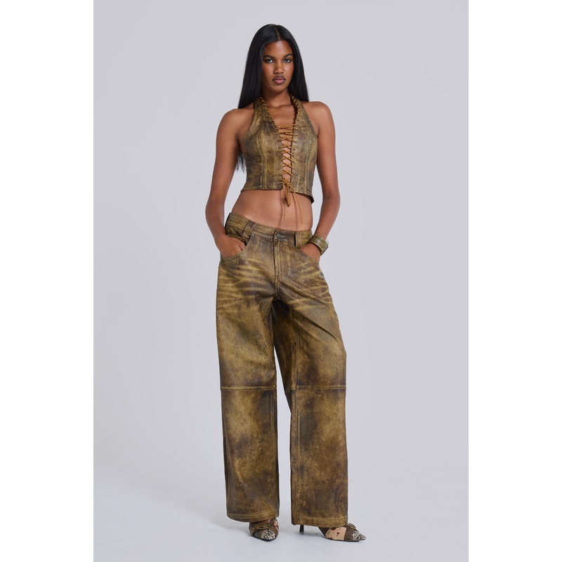 Vaca Faux Leather Colossus Trousers W24 Green