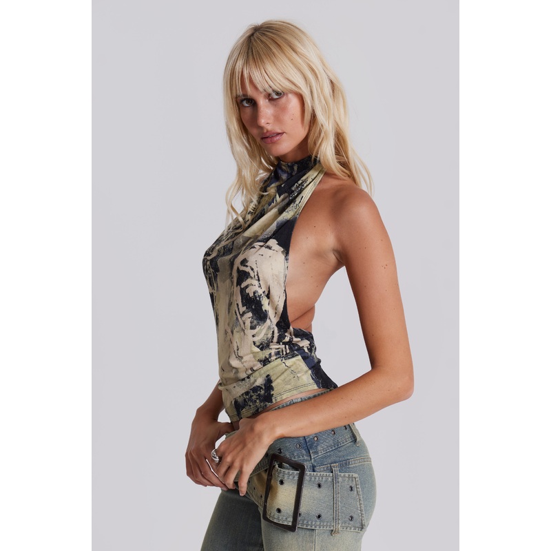 Vision Backless Halter Top UK 4 Black