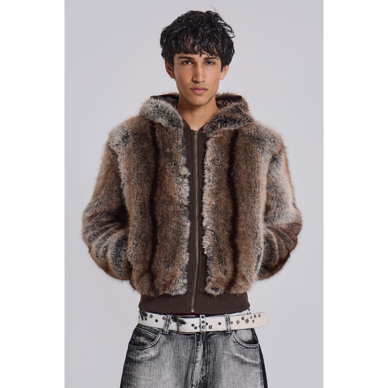 Bear Faux Fur Jacket XS Brown