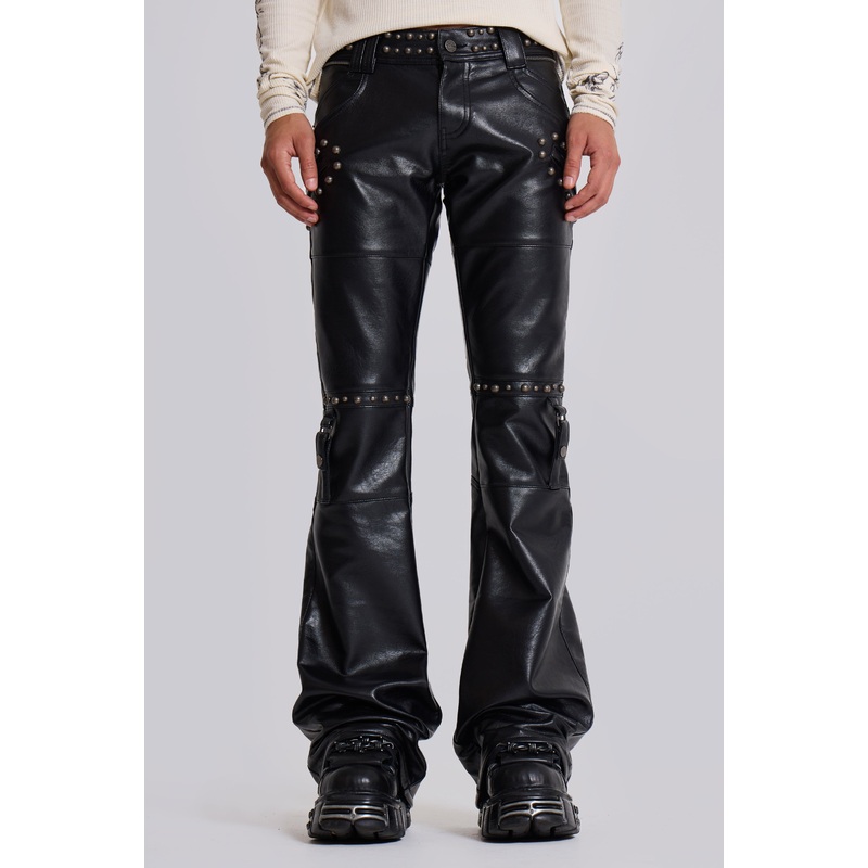 Black Carbon Studded Drift Bootcut Pants W26 Black