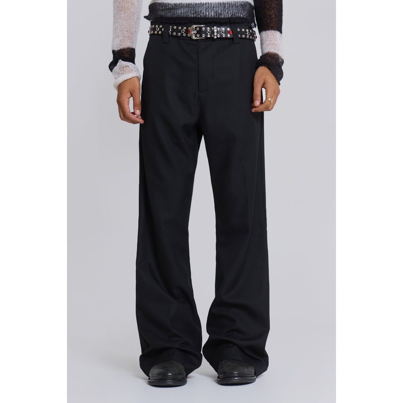 Black Stacked Bootcut Suit Pants W26 Black