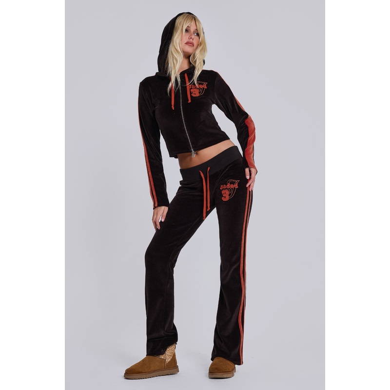 Brown Three Velour Low-rise Bootcut Trousers UK4 Brown