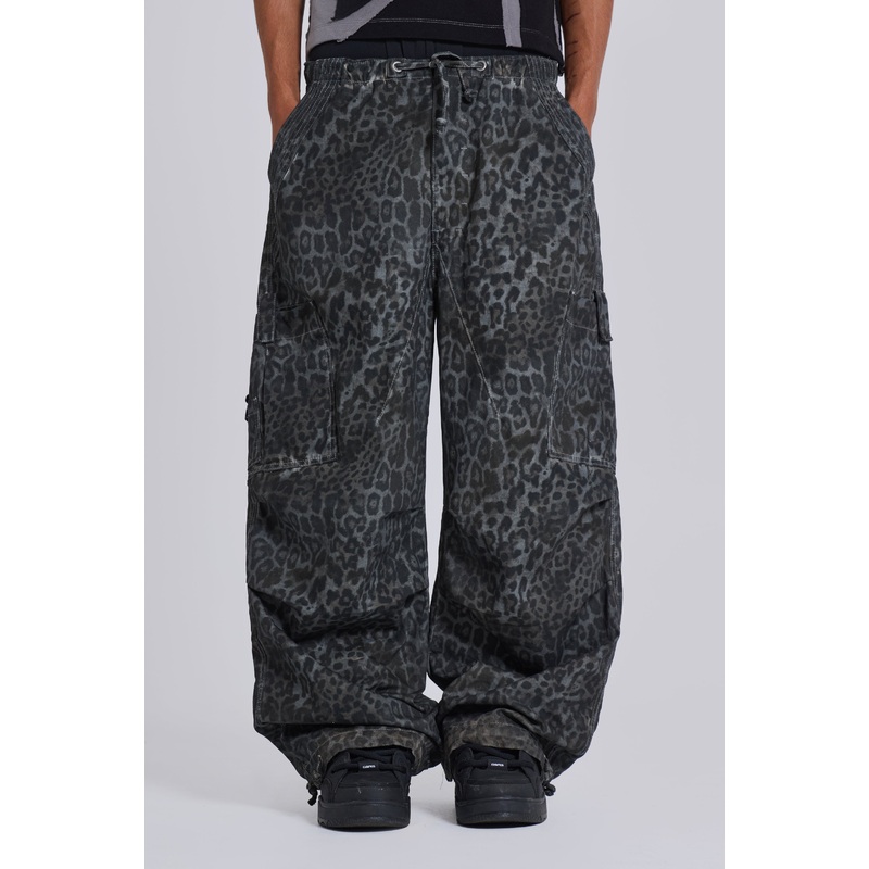 Charcoal Leopard Parachute Pants XXS Grey
