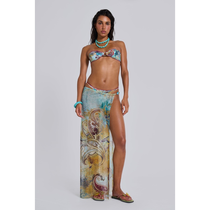 Daria Mesh Maxi Sarong Skirt With Beaded Trim XS Multi