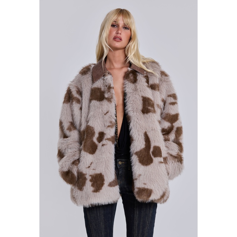 Lorax Cow Faux Fur Jacket S/M Multi