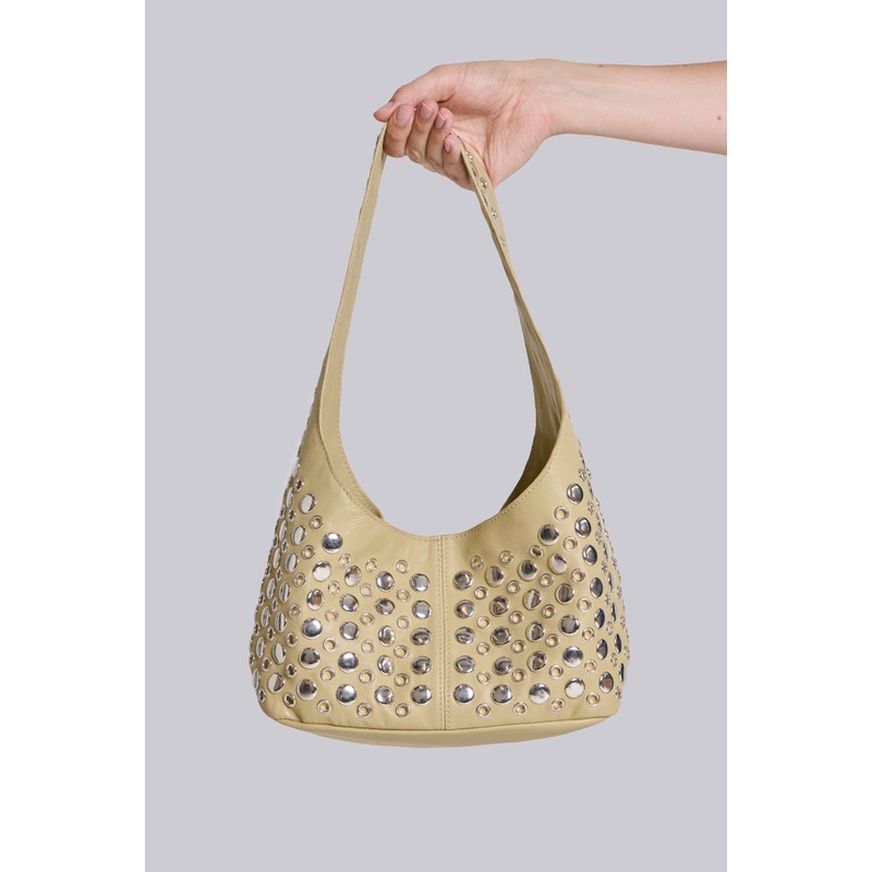 Osmium Studded Leather Bag in Cream ONE SIZE Cream
