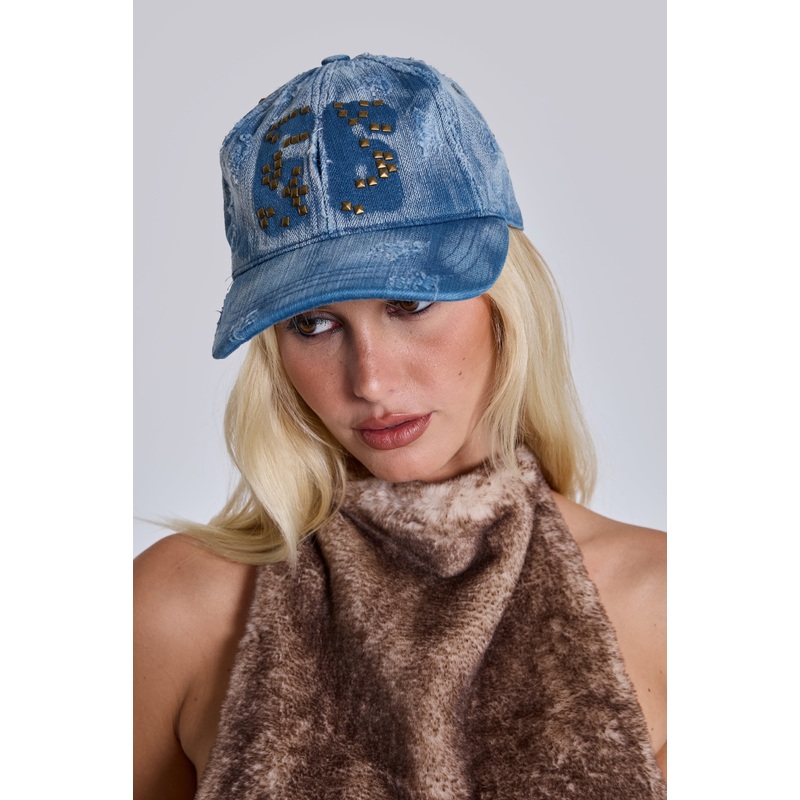 Route 66 Distressed Studded Cap ONE SIZE Blue