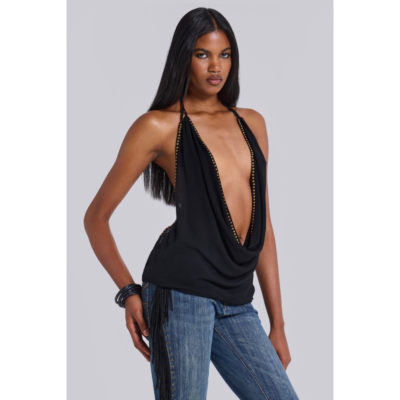 Tatiana Backless Studded Top in Black UK 4 Black