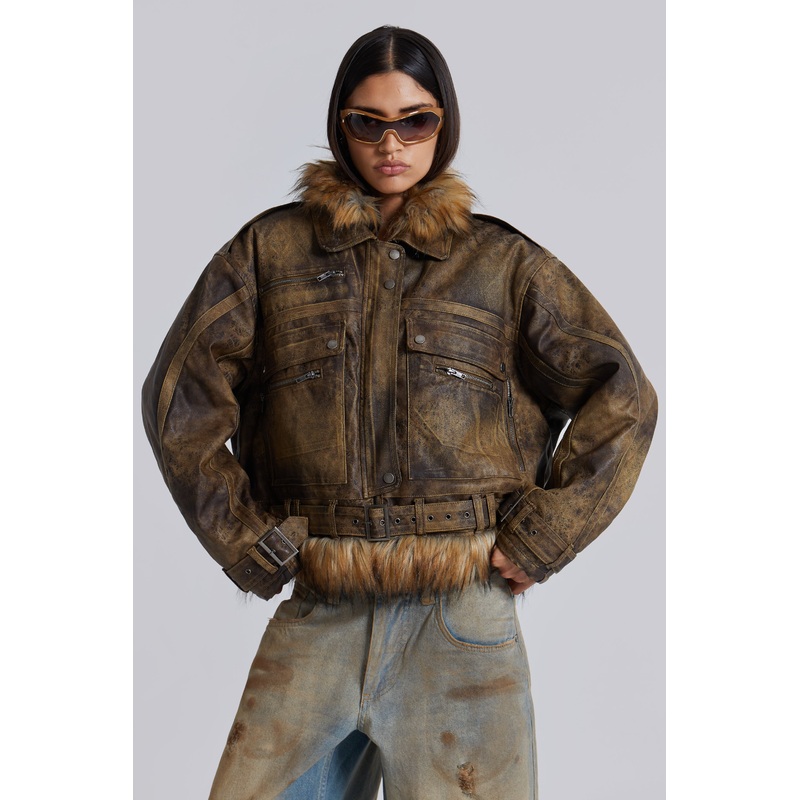 Vaca Faux Leather Jacket XS Brown