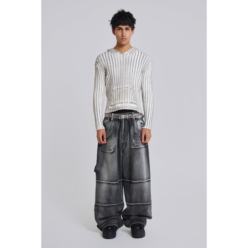 White Scrape Knit Hoodie XXS White