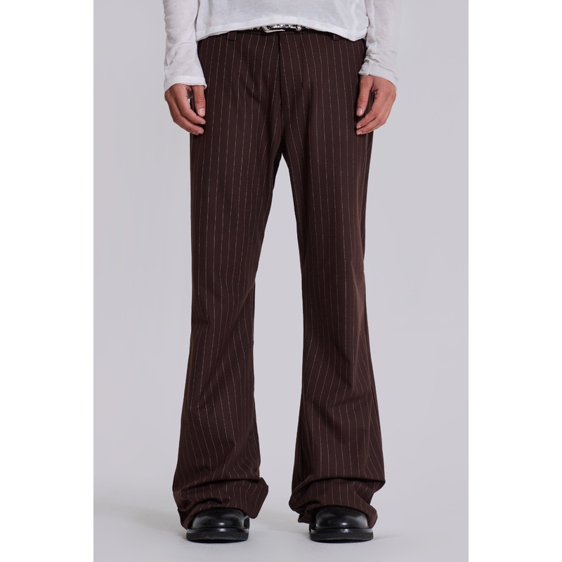 Brown Pinstripe Stacked Bootcut Suit Pants W26 Brown