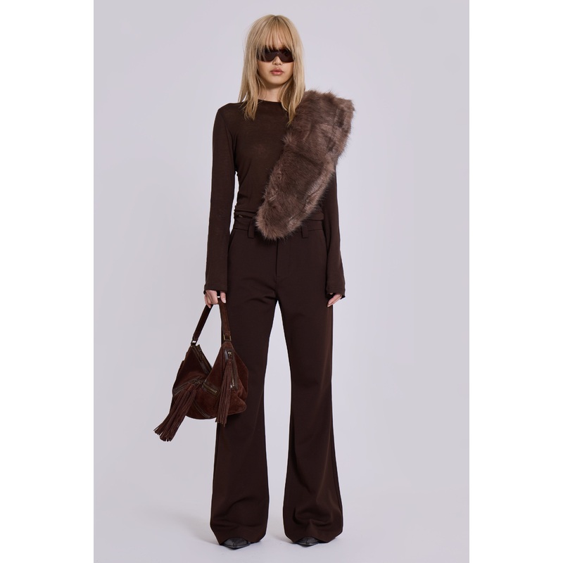 Brown Stacked Bootcut Suit Pants W26 Brown