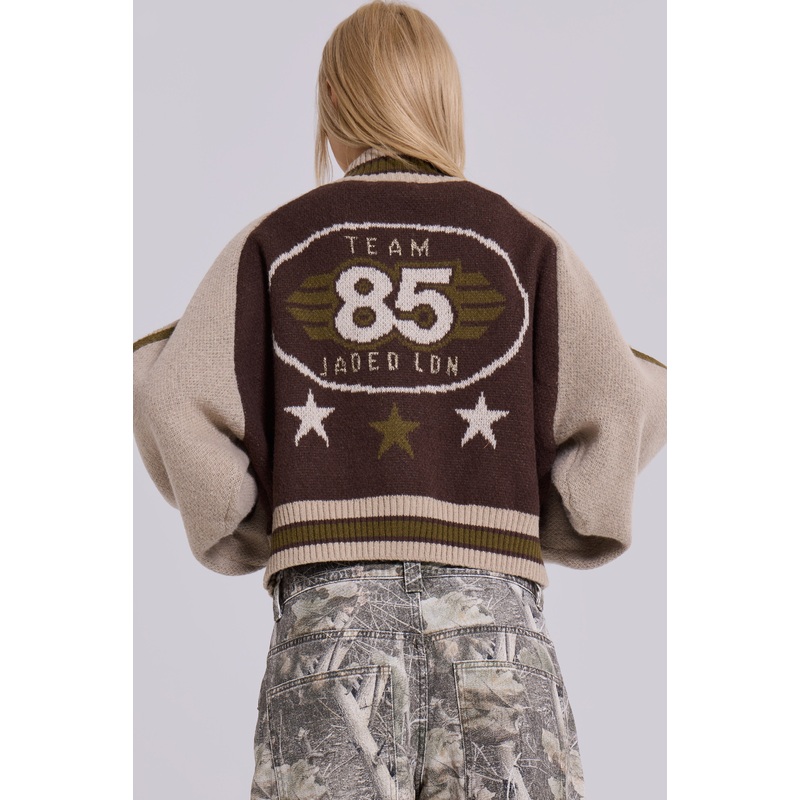 Brown Team 85 Knitted Bomber Jacket XS Brown