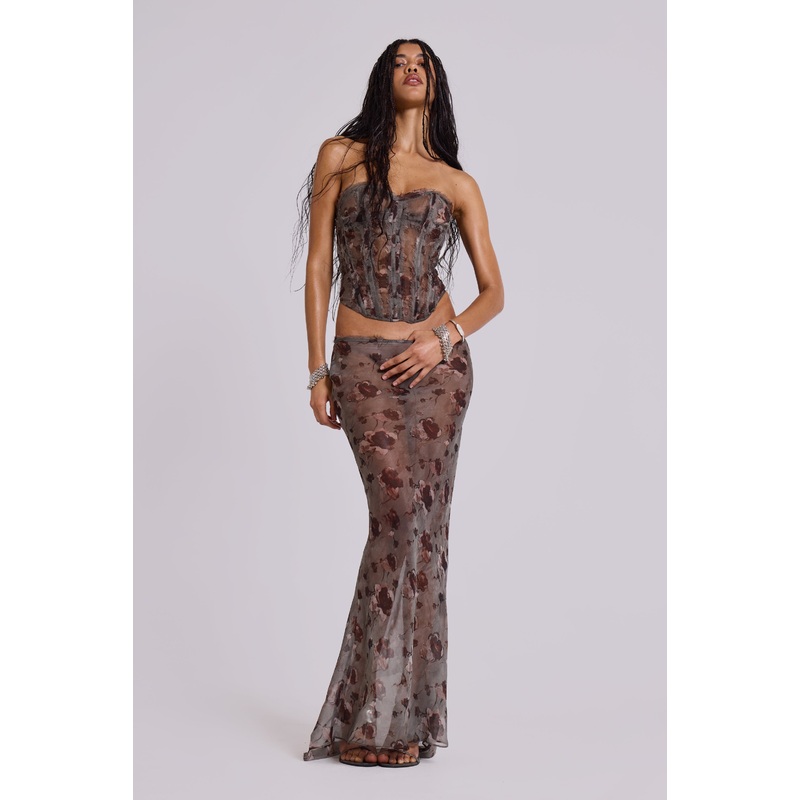 Cibele Chiffon Maxi Skirt UK 4 Brown