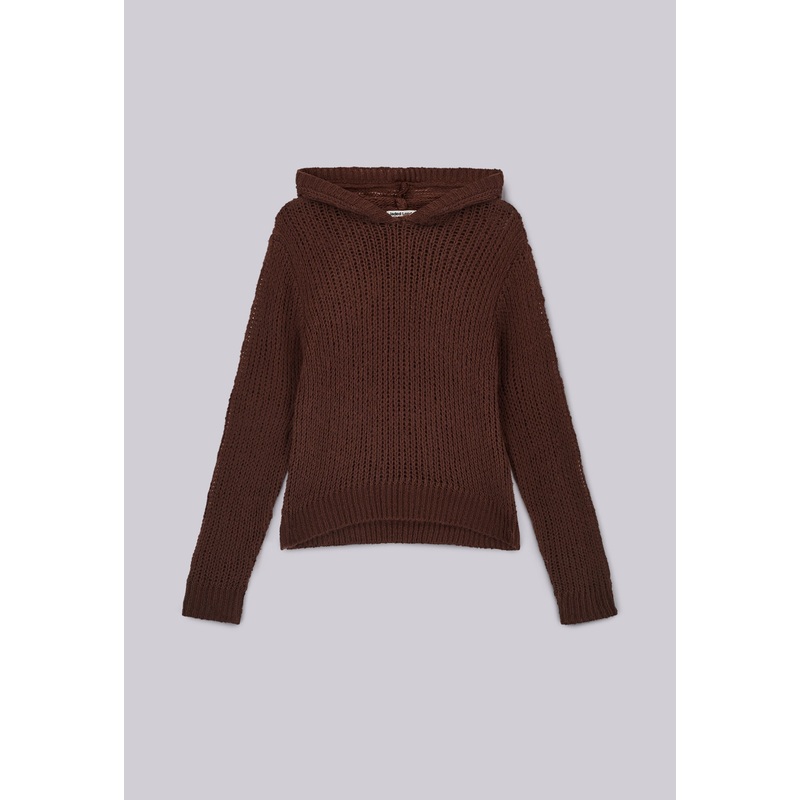 Open Gauge Knit Hoodie XXS Brown