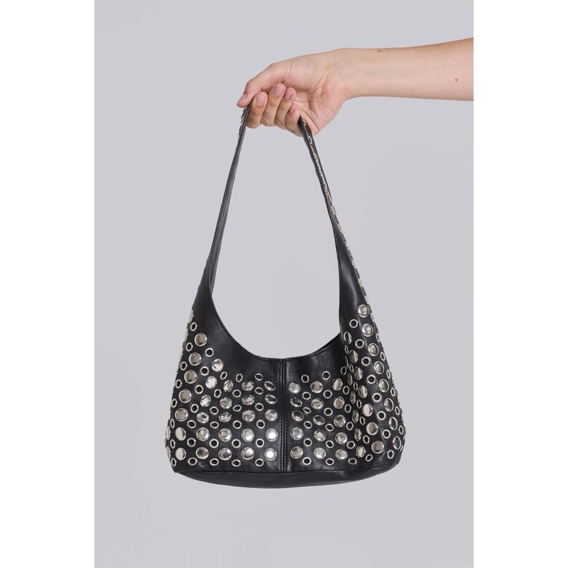 Osmium Studded Leather Bag in Black ONE SIZE Black