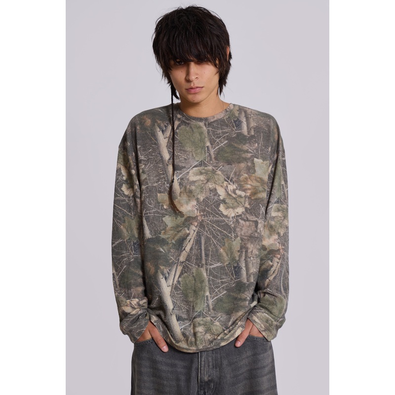 Woodland Camo Waffle Long Sleeve Top XXS Camo