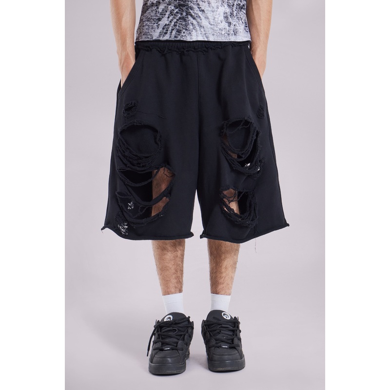Black Distressed Monster Shorts XXS Black