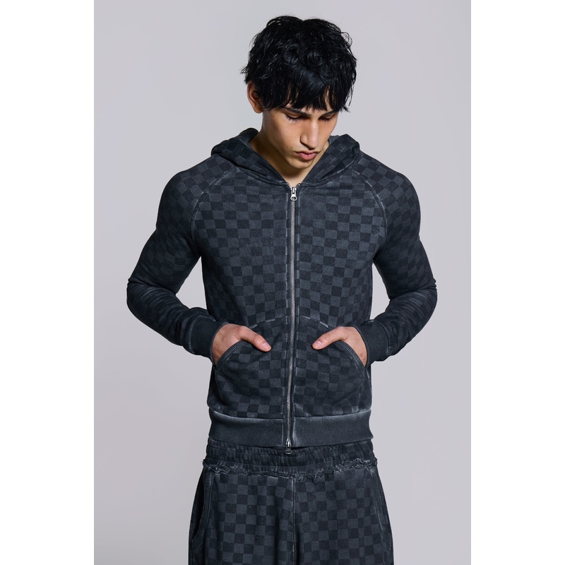 Checkerboard Mini Monster Hoodie XXS Grey