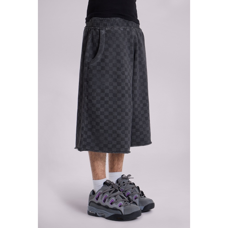Checkerboard Monster Jogger Baggy Shorts XXS Grey