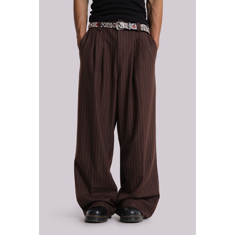 Chocolate Brown Pinstripe Goliath Suit Pants W26 Brown
