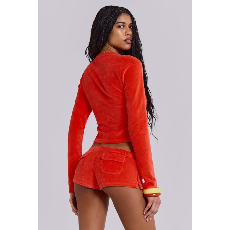 Tangerine Velour Mini Shorts UK 4 Orange